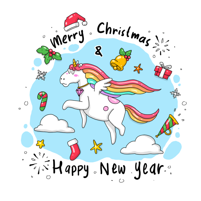 Merry Christmas happy new year unicorn