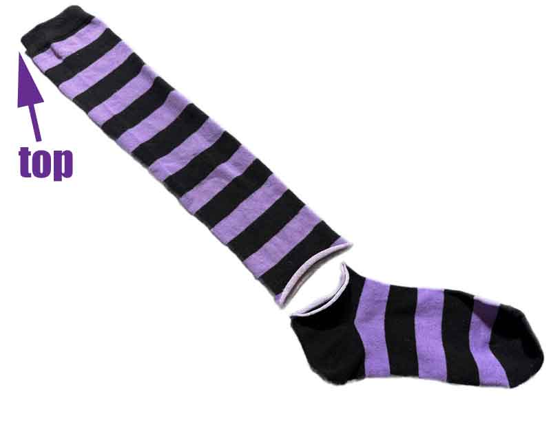 witch sock in purple and black stripes