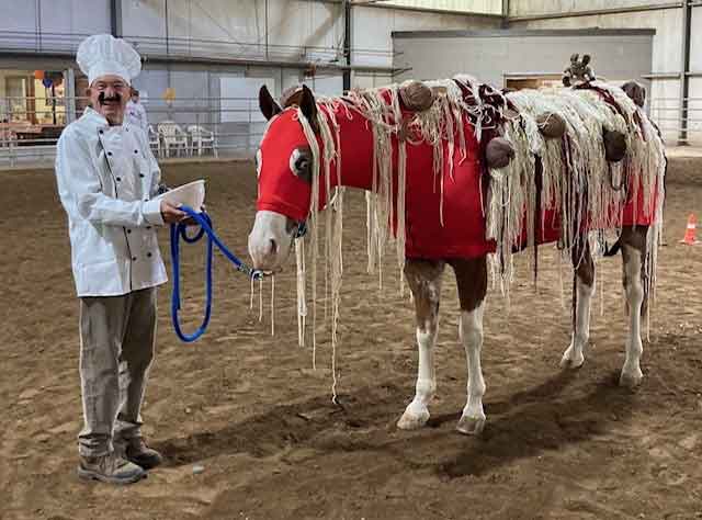 horse dressed as a plate of spaghetti