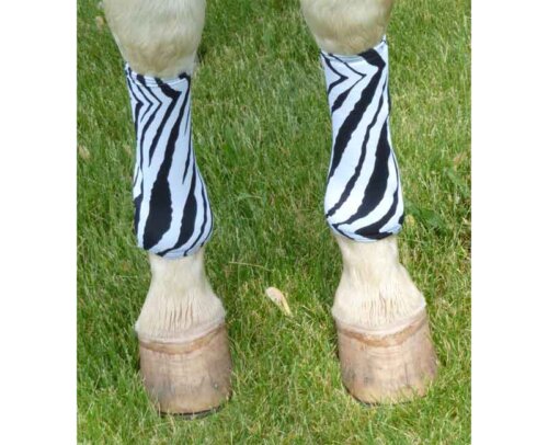 horse fast polo wraps shown in zebra print