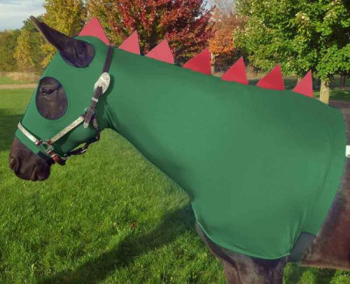 hunter green dragon costume with red spikes