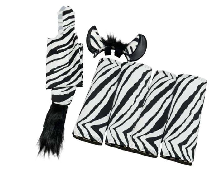 horse costume zebra with zebra tail, ears and front and reat polo wraps