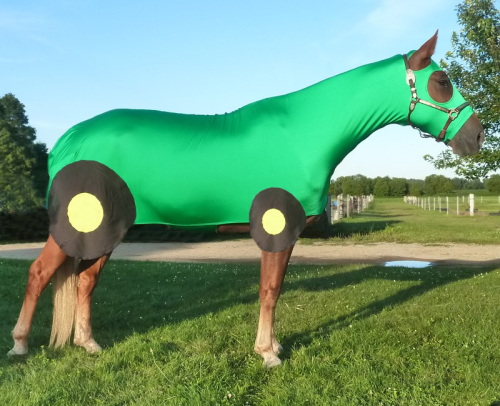 horse costume tractor in John Deere green. Includes wheels with yellow hubs
