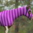 Cheshire Cat horse costume with pink and purple stripes
