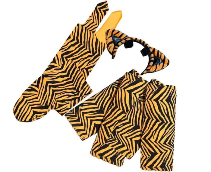 horse costume tiger includes tiger tail, ears and front and rear polo wraps